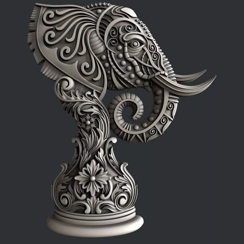 3d STL models for CNC router or 3dprinter Elephant 3D model