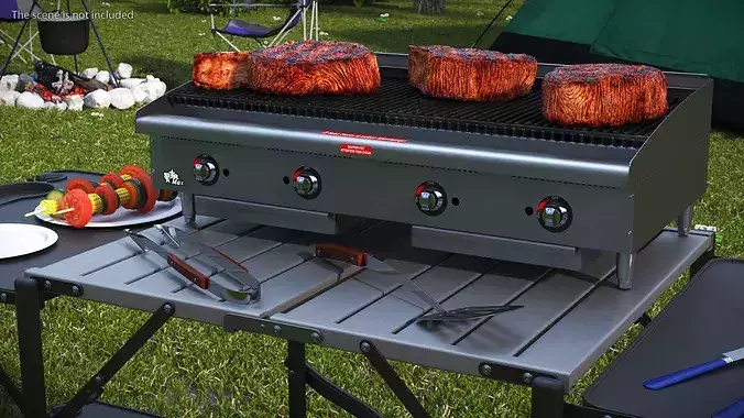 Multi-Level Outdoor Cooking Table with Grill and Tools 3D model 4