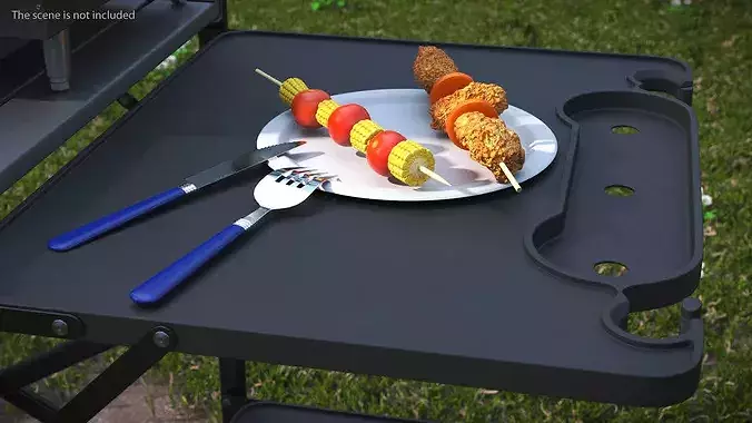 Multi-Level Outdoor Cooking Table with Grill and Tools 3D model 5