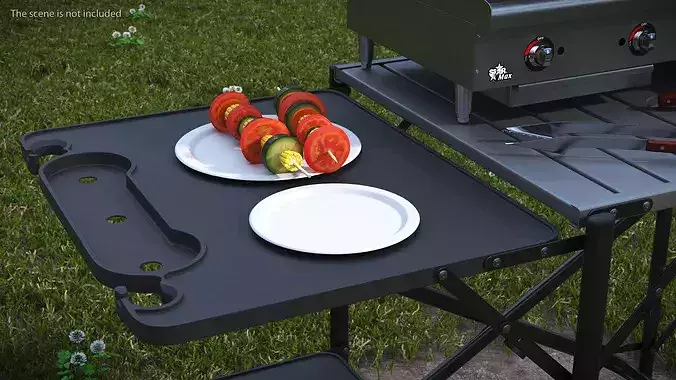 Multi-Level Outdoor Cooking Table with Grill and Tools 3D model 3