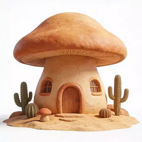 Stylized Terracotta Desert Mushroom Architecture 3D Model