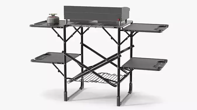 Outdoor Folding BBQ Table with Gas Burner Support 3D model 6