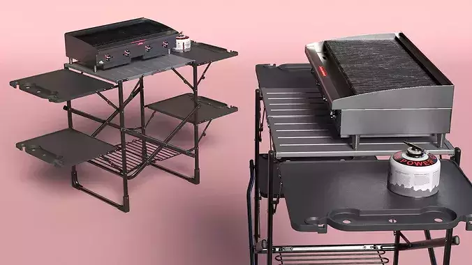 Outdoor Folding BBQ Table with Gas Burner Support 3D model 4