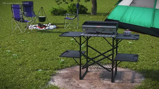 Outdoor Folding BBQ Table with Gas Burner Support 3D model 2