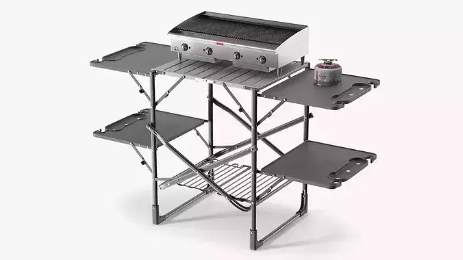 Outdoor Folding BBQ Table with Gas Burner Support 3D model