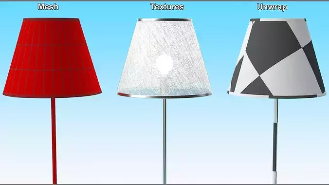 Fabric Shade Standing Light for Interiors Grey 3D model 7