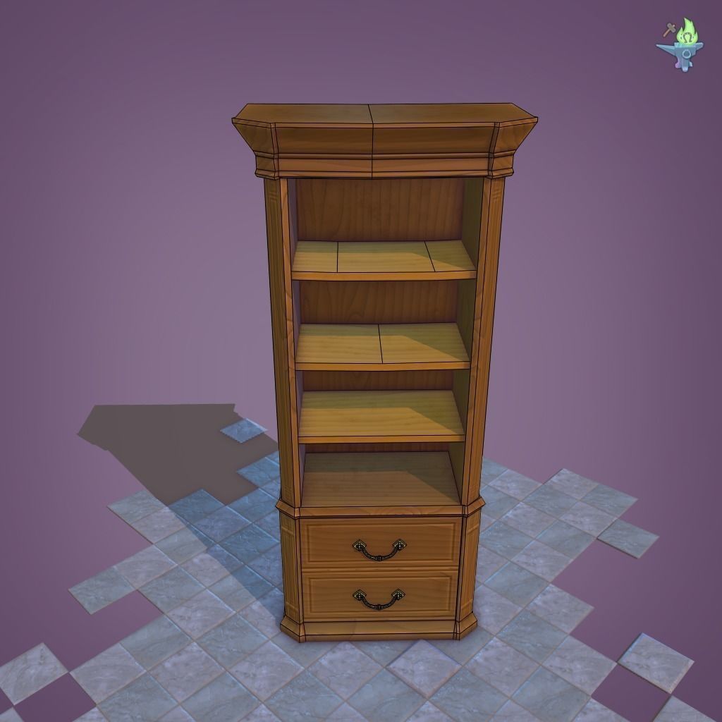 Bookshelf Classic Low-poly 3D model_15