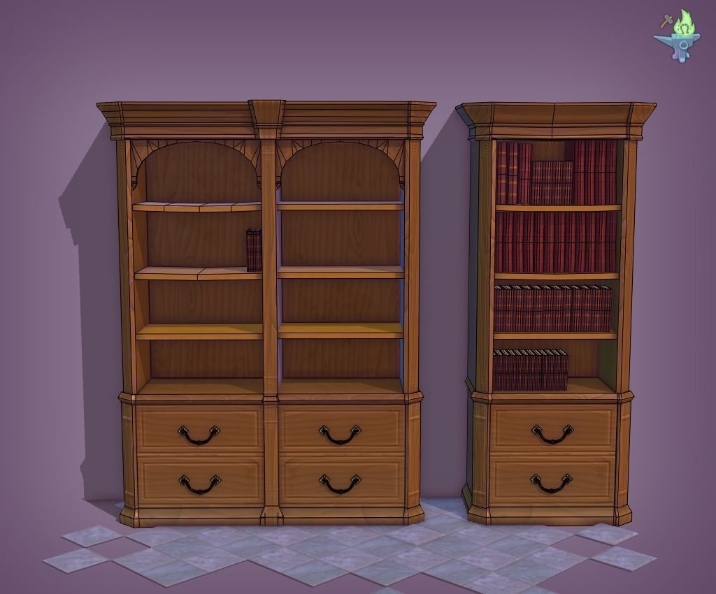 Bookshelf Classic Low-poly 3D model_1