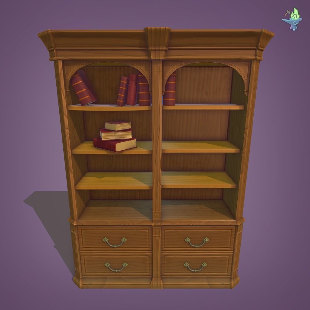 Bookshelf Classic Low-poly 3D model_19