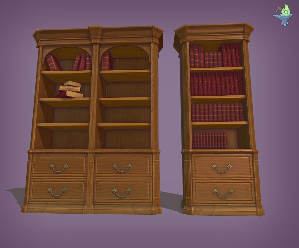 Bookshelf Classic Low-poly 3D model_14