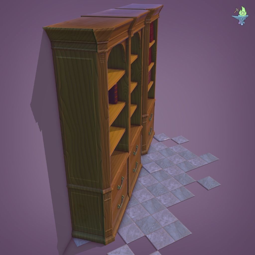 Bookshelf Classic Low-poly 3D model_22