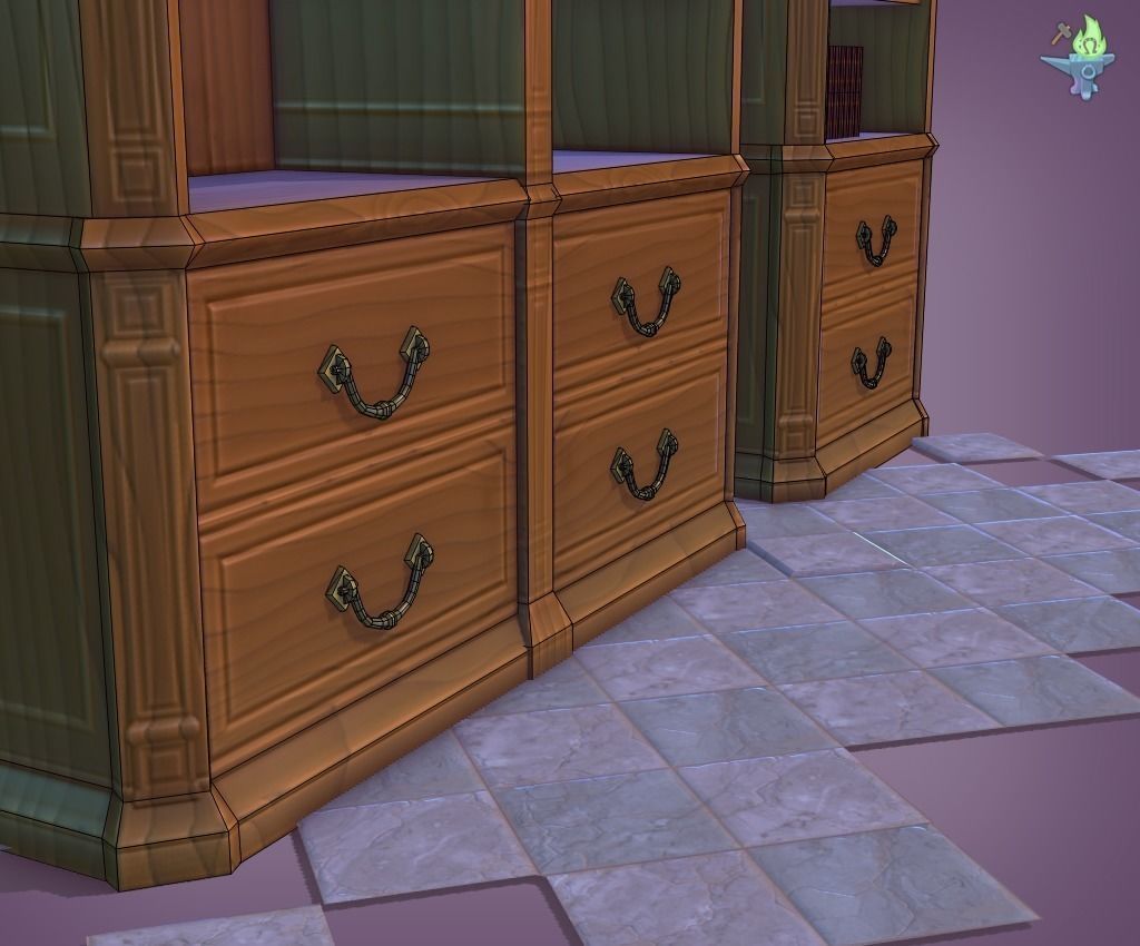 Bookshelf Classic Low-poly 3D model_21