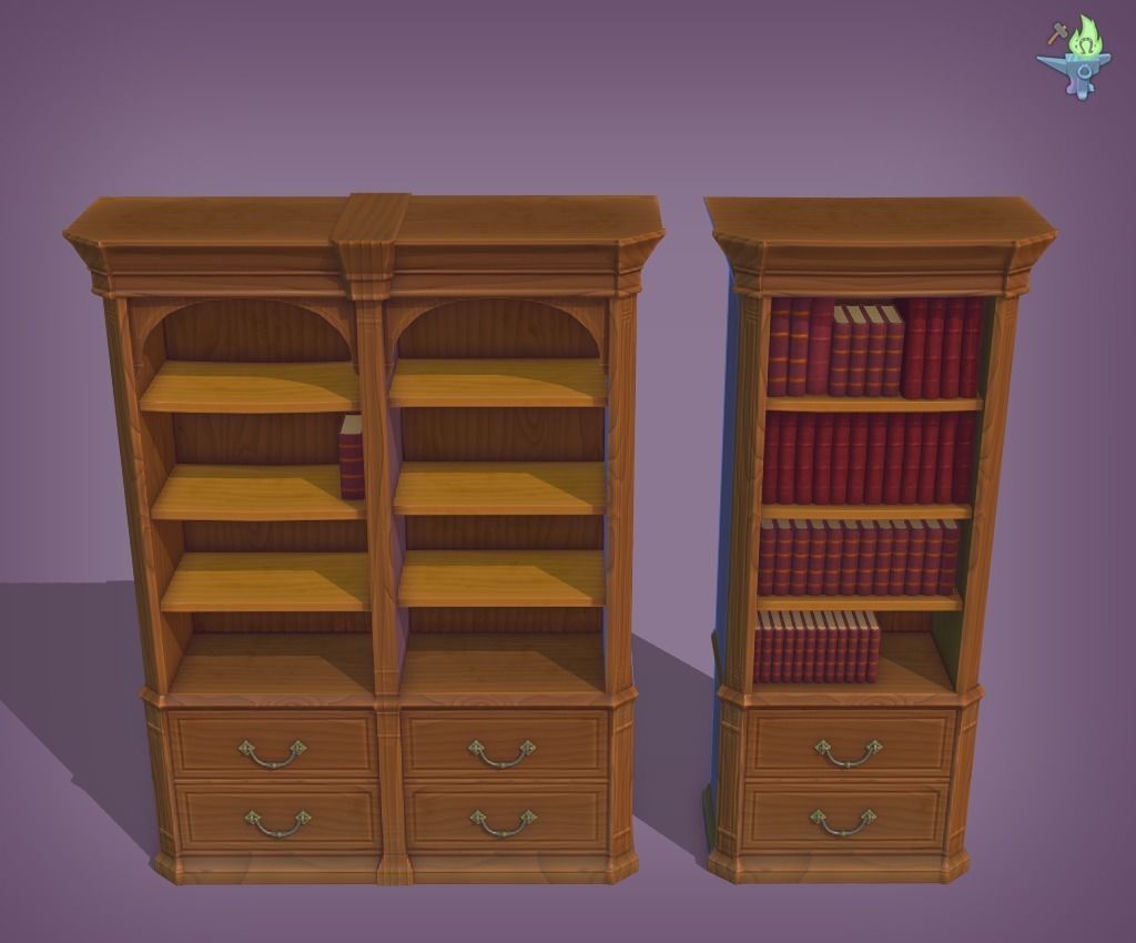 Bookshelf Classic Low-poly 3D model_12