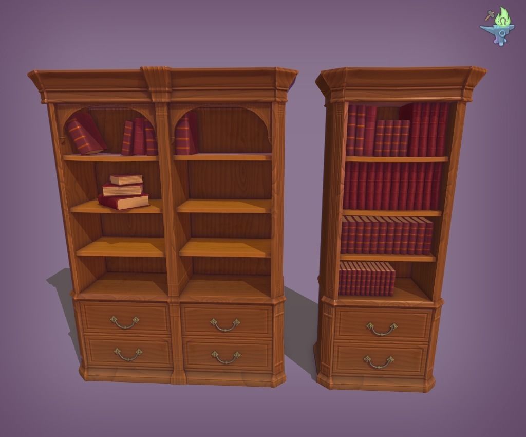 Bookshelf Classic Low-poly 3D model_6