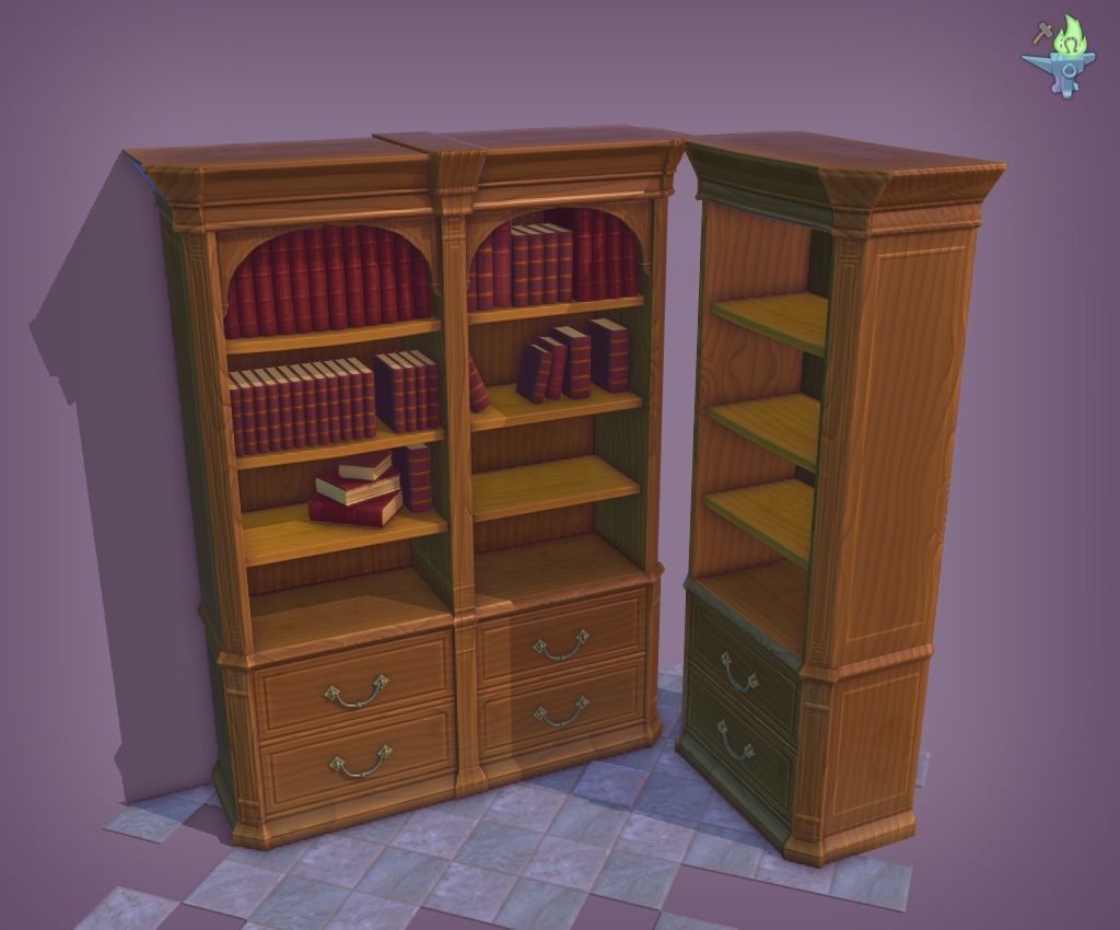 Bookshelf Classic Low-poly 3D model_2