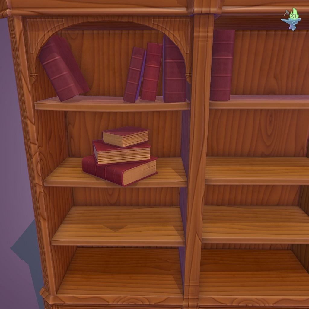 Bookshelf Classic Low-poly 3D model_5