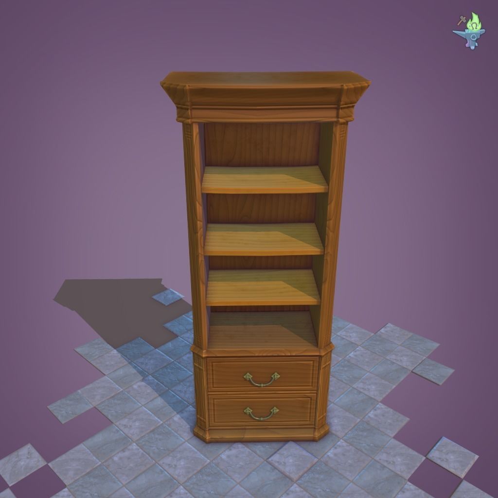Bookshelf Classic Low-poly 3D model_16