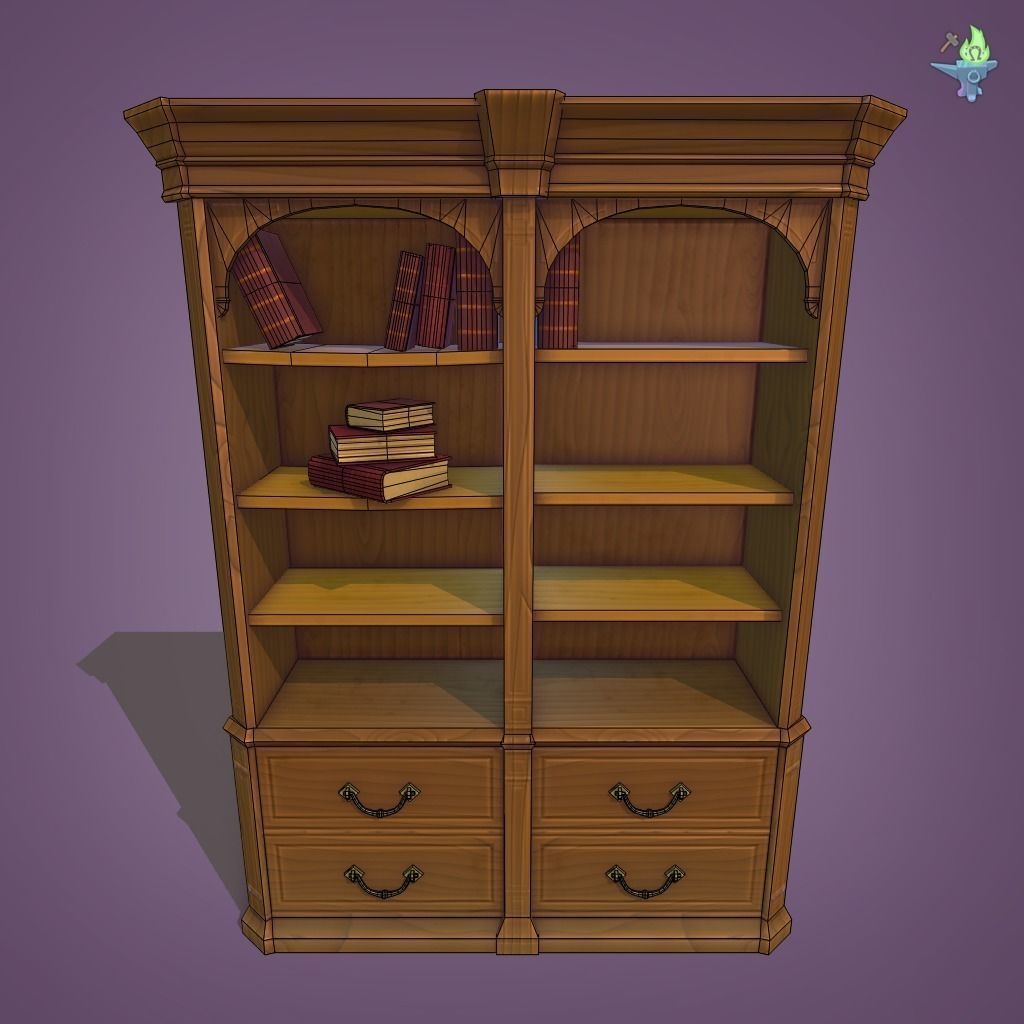 Bookshelf Classic Low-poly 3D model_18