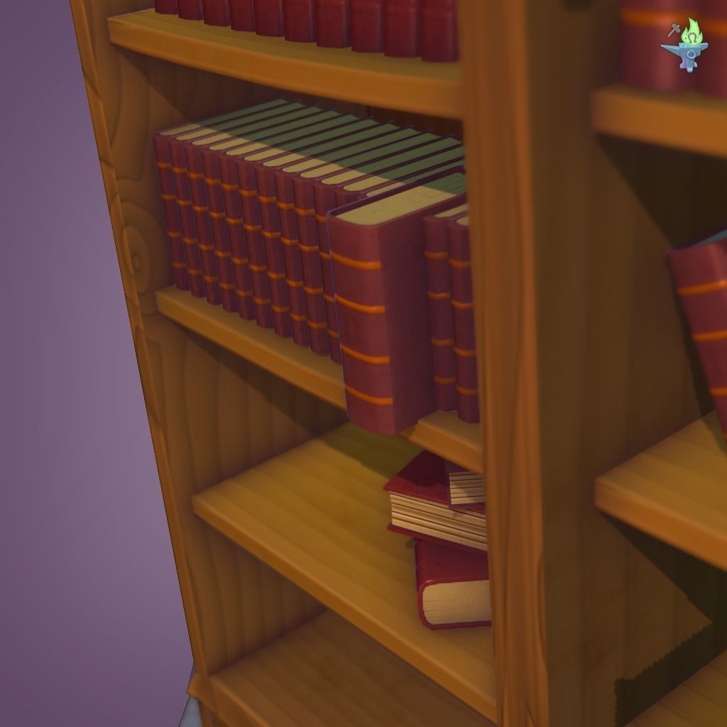 Bookshelf Classic Low-poly 3D model_7