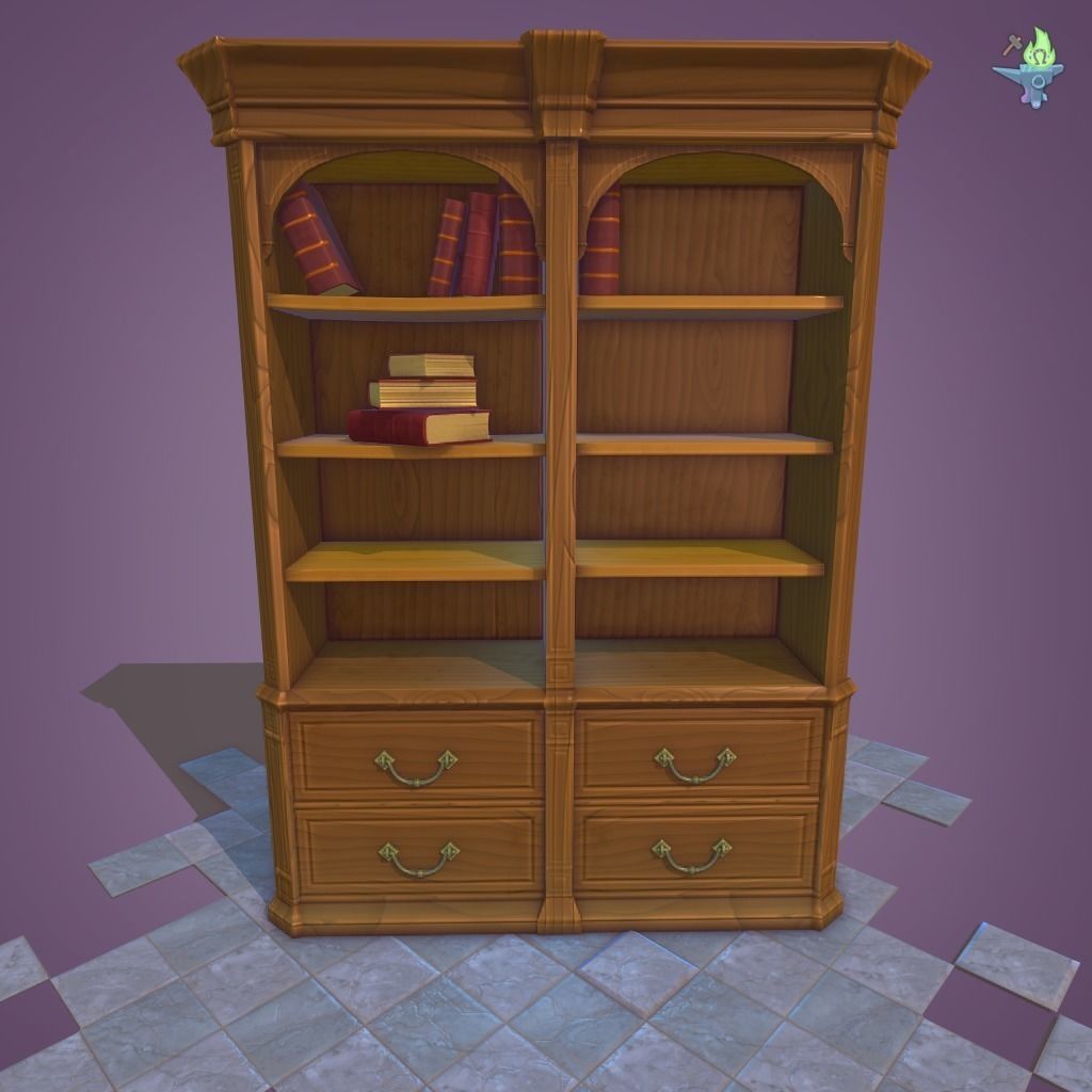 Bookshelf Classic Low-poly 3D model_17
