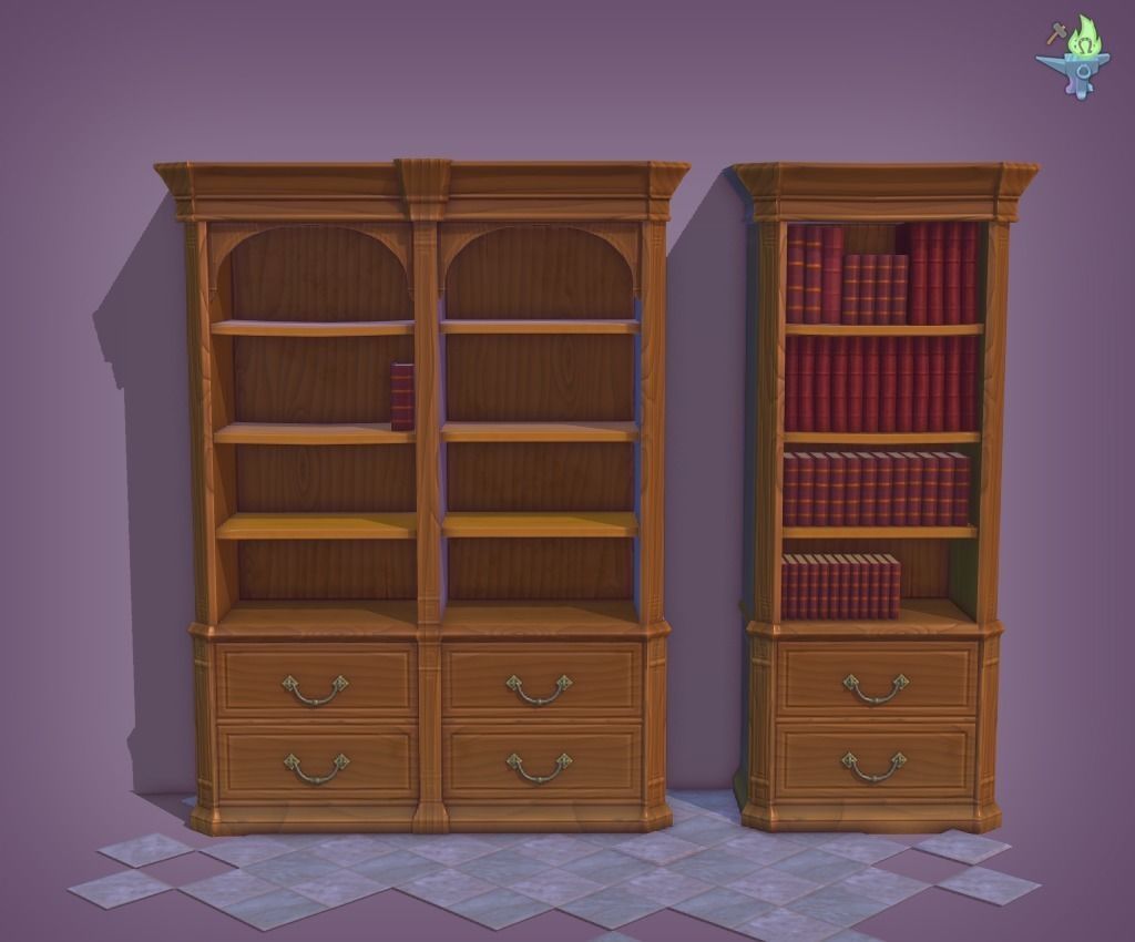 Bookshelf Classic Low-poly 3D model_0