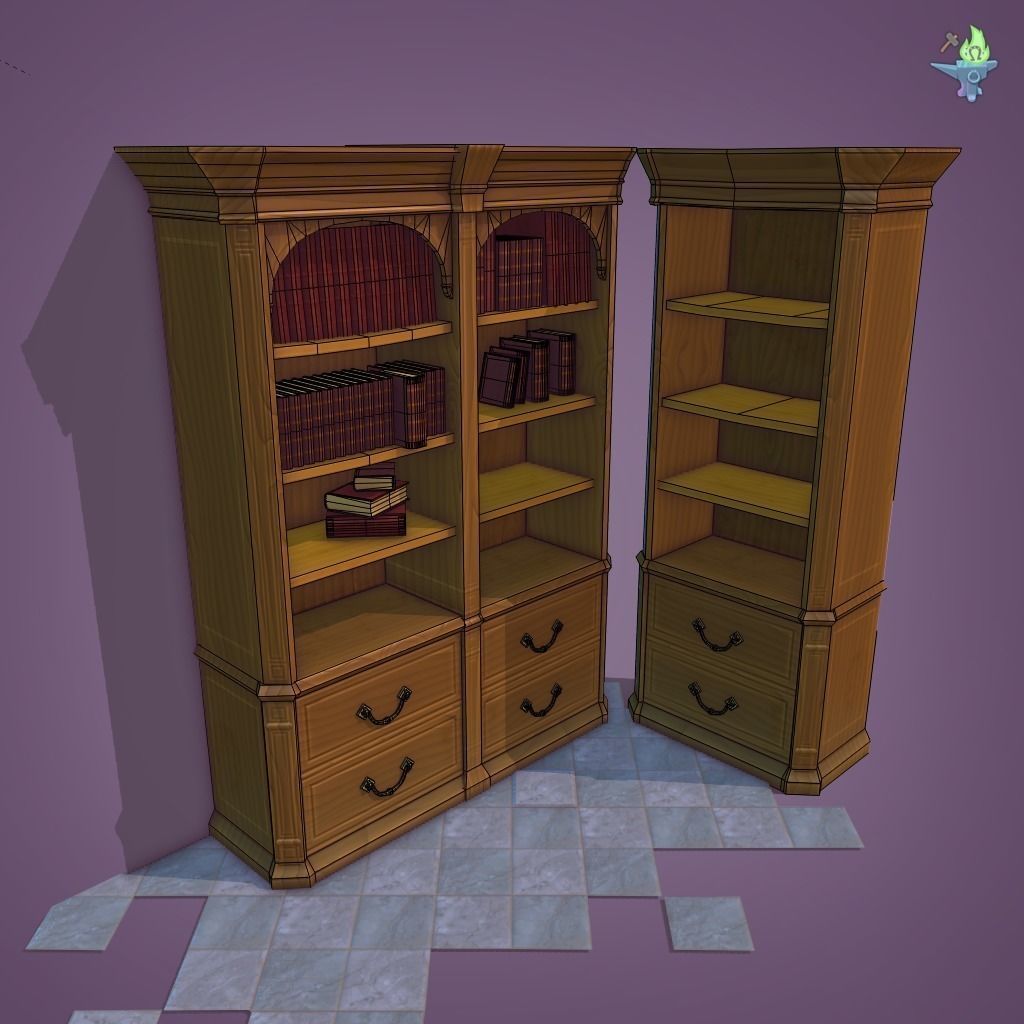 Bookshelf Classic Low-poly 3D model_25