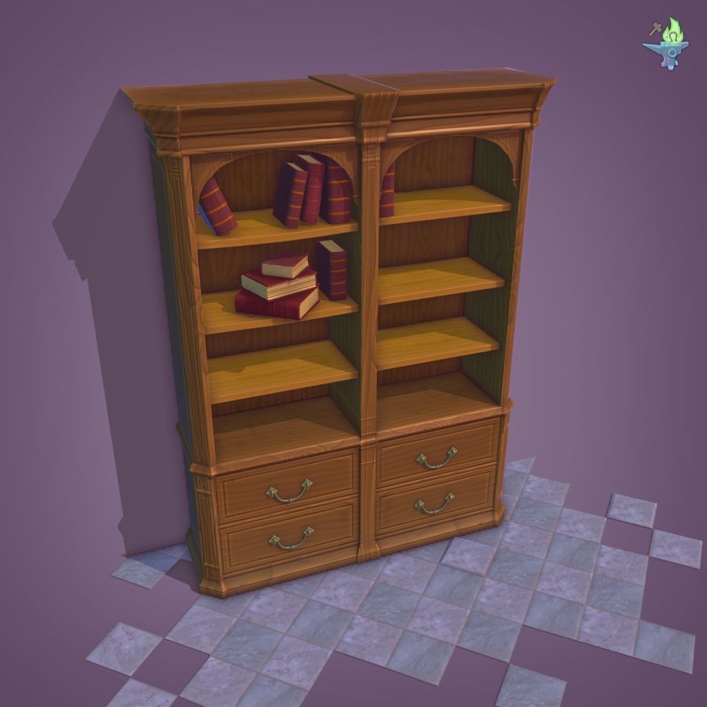 Bookshelf Classic Low-poly 3D model_23