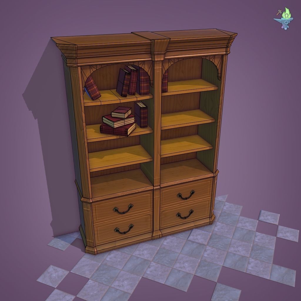 Bookshelf Classic Low-poly 3D model_24
