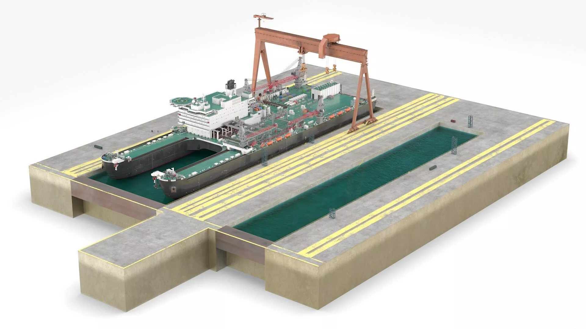Offshore Construction Vessel in Shipyard Dock 3D model