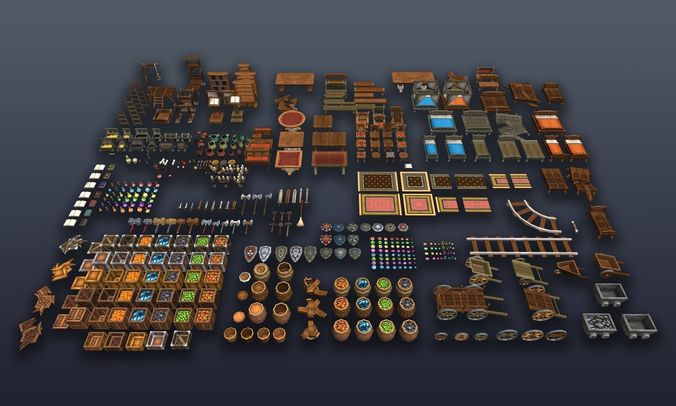 3DRT - Lowpoly Fantasy props bundle Low-poly 3D model