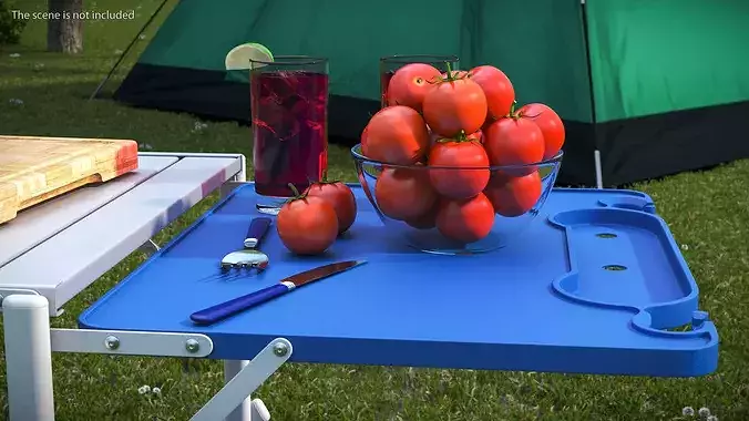 Camping Grill Table with Steak and BBQ Tools Blue 3D model 4