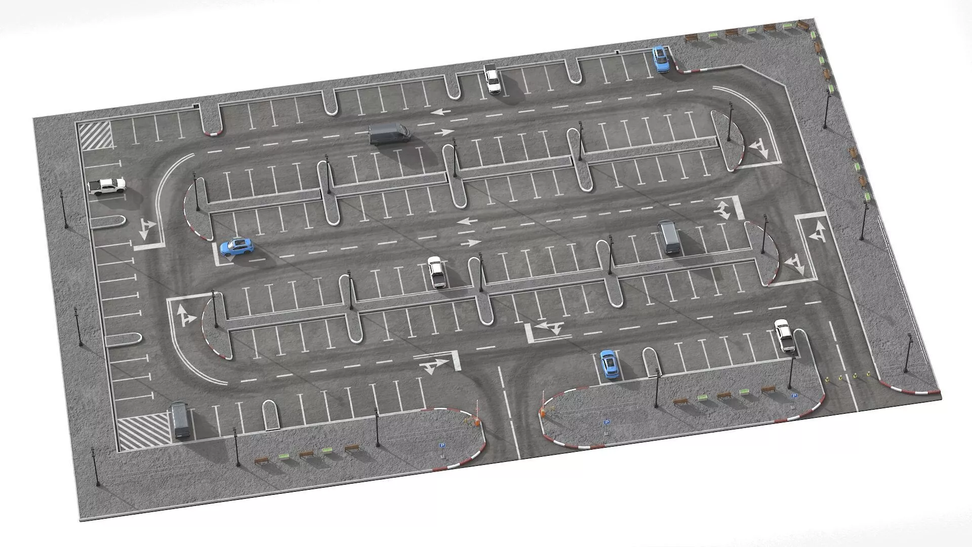 Urban Parking Layout With Cars And Boom Gates 3D model
