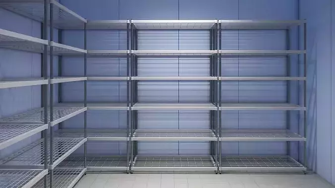 Modular Cold Warehouse With Racks Blue 3D model 6