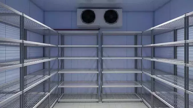 Modular Cold Warehouse With Racks Blue 3D model 5