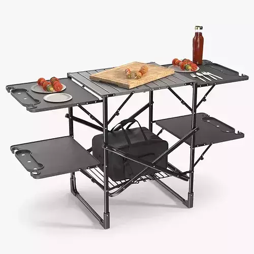 Outdoor Cooking Table with Sauce Bottle and Cooler Bag Black 3D model