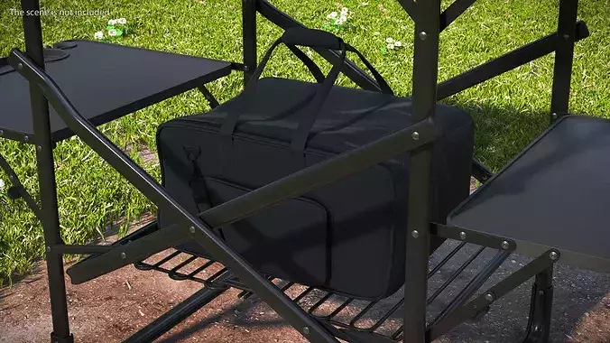Outdoor Cooking Table with Sauce Bottle and Cooler Bag Black 3D model 6