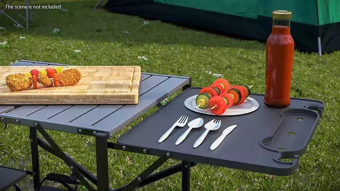 Outdoor Cooking Table with Sauce Bottle and Cooler Bag Black 3D model 5