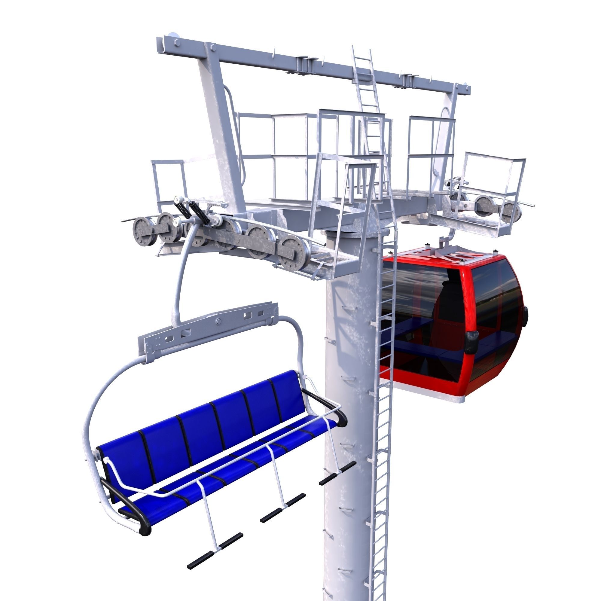 Ski Lift Cableway Car Low-poly 3D model_5