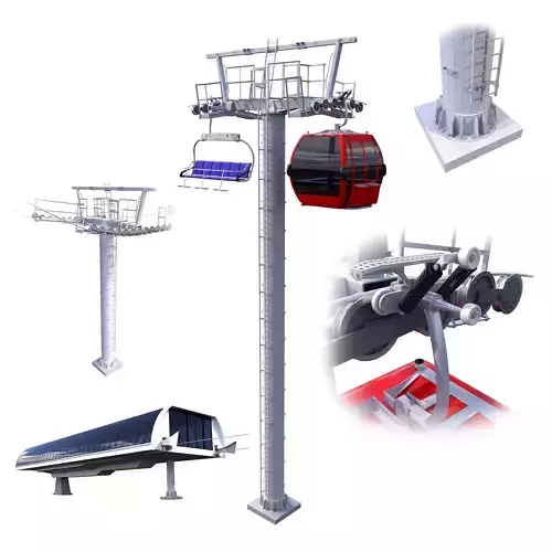 Ski Lift Cableway Car Low-poly 3D model