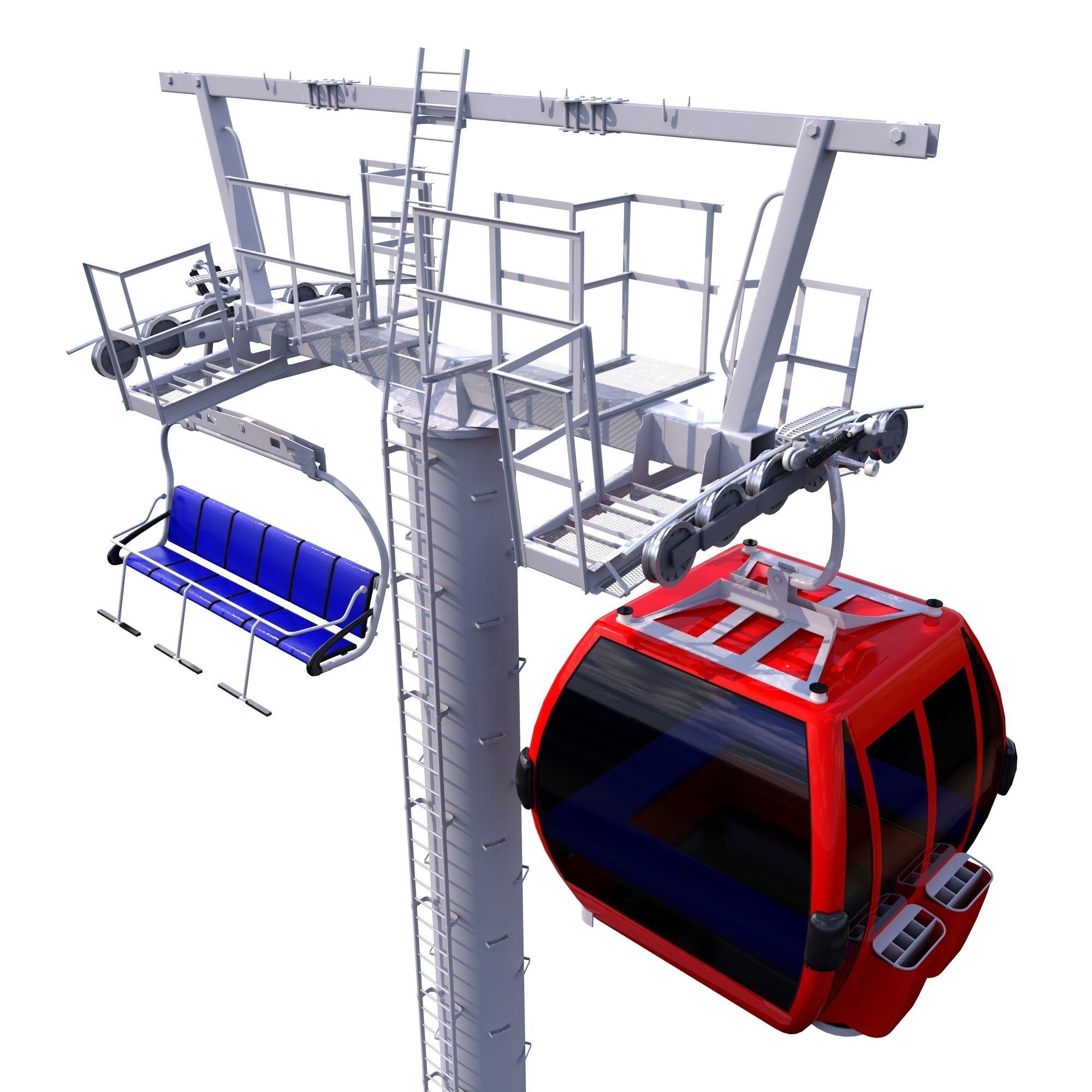 Ski Lift Cableway Car Low-poly 3D model_3
