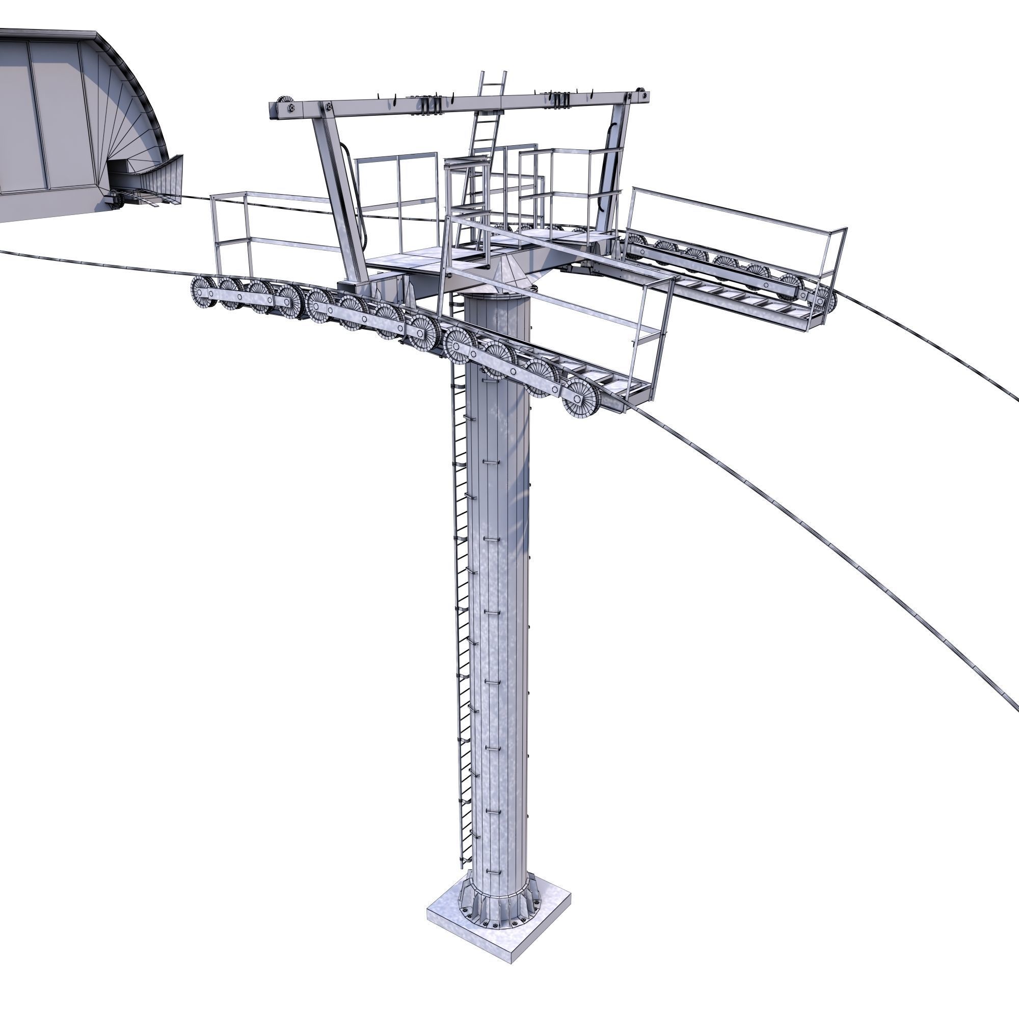 Ski Lift Cableway Car Low-poly 3D model_10