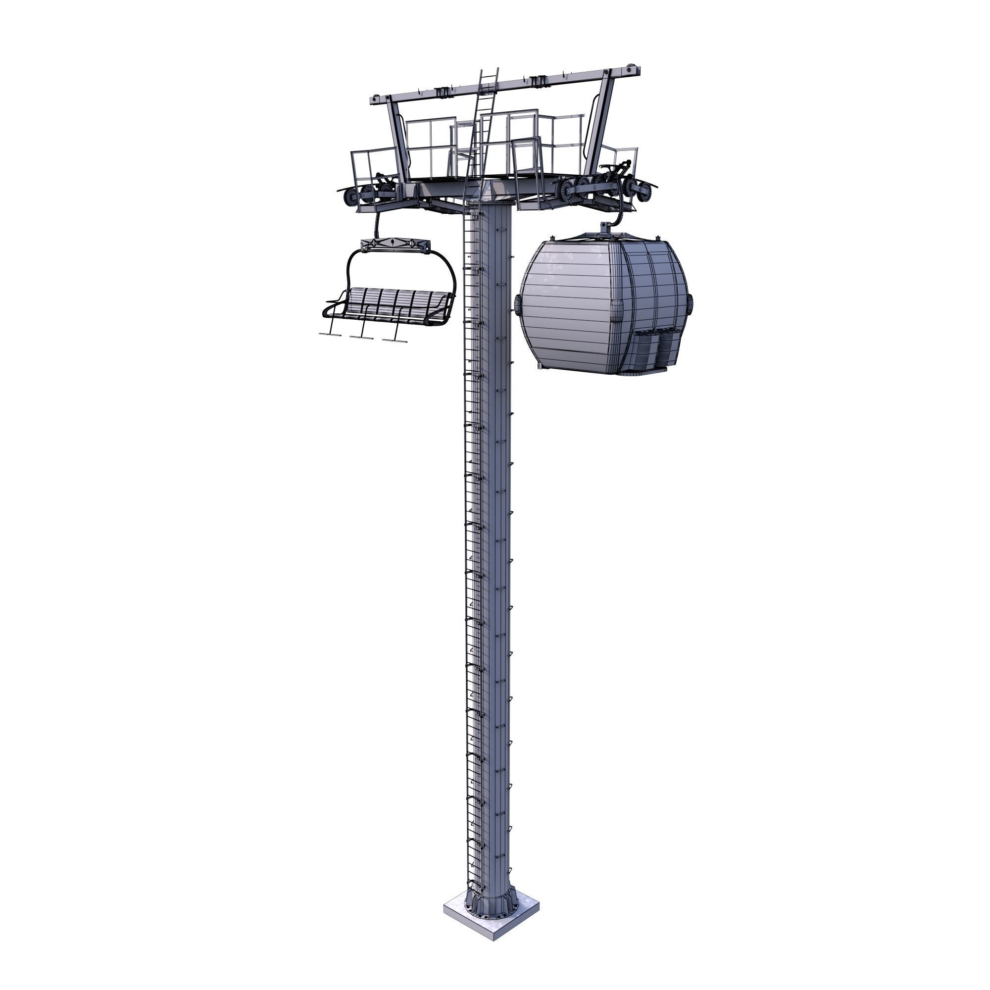Ski Lift Cableway Car Low-poly 3D model_2
