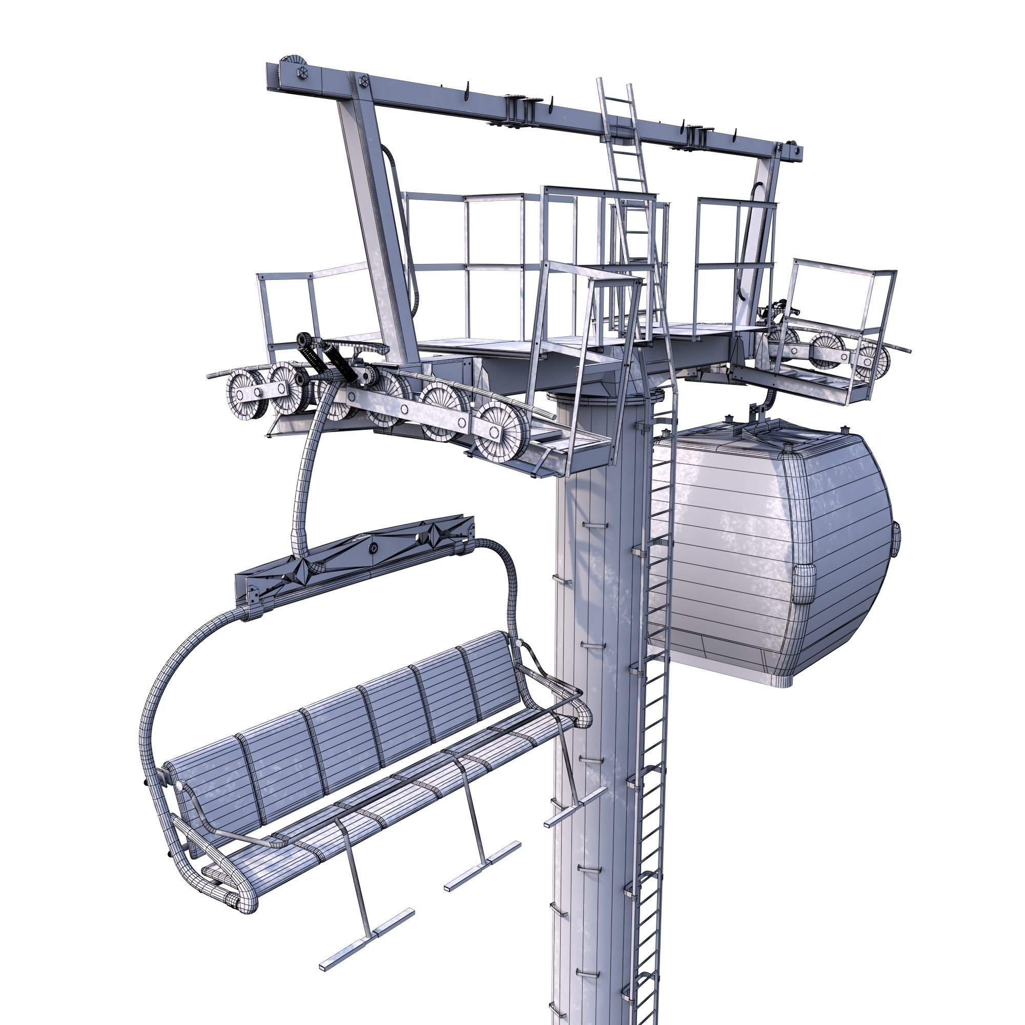 Ski Lift Cableway Car Low-poly 3D model_6