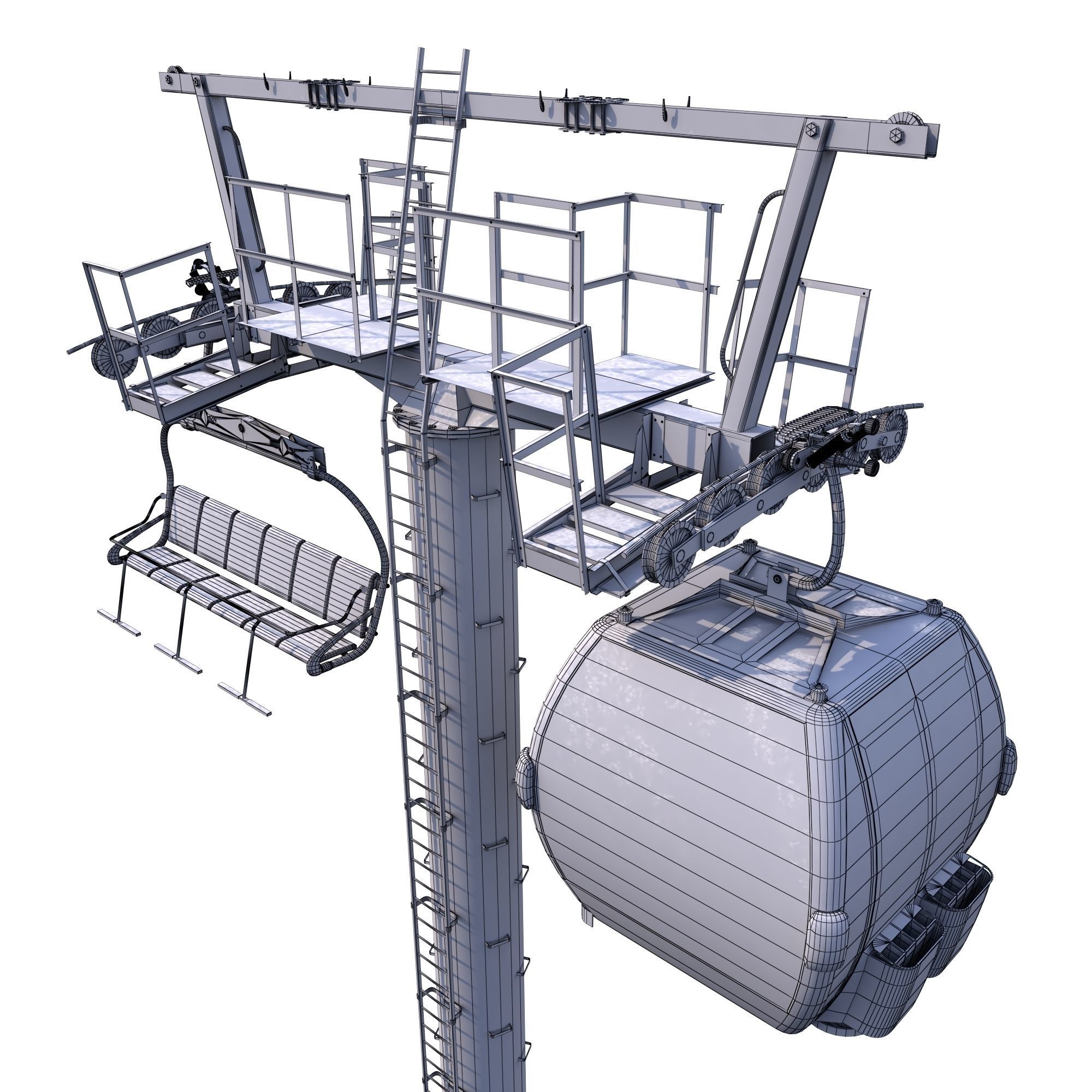 Ski Lift Cableway Car Low-poly 3D model_4