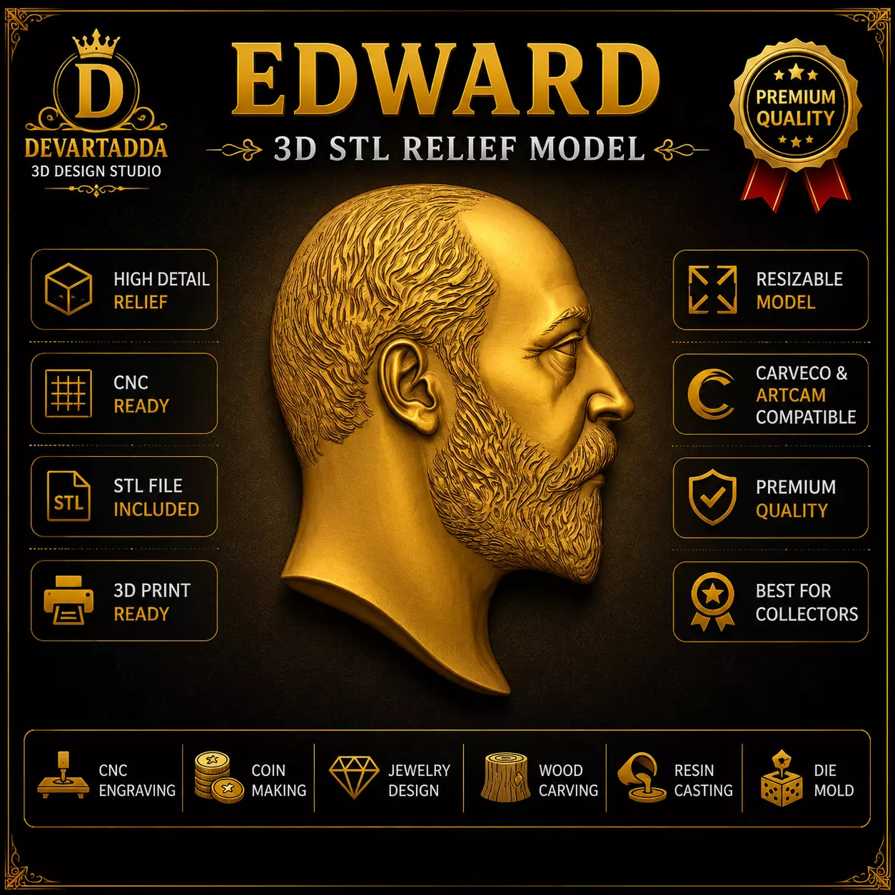 King Edward VII Portrait Relief STL 3D print model