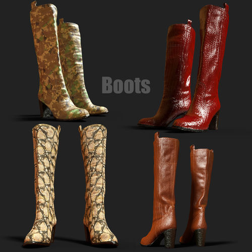 4 Realistic Boots PBR two snake skin Low-poly 3D model