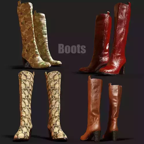 4 Realistic Boots PBR two snake skin Low-poly 3D model