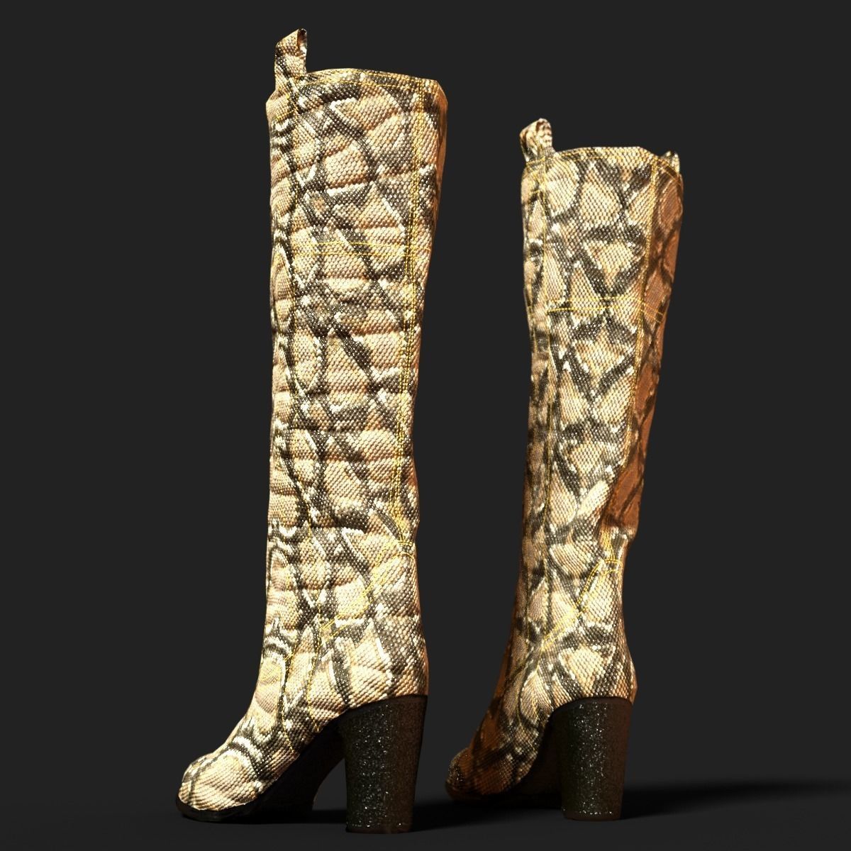 4 Realistic Boots PBR two snake skin Low-poly 3D model_11