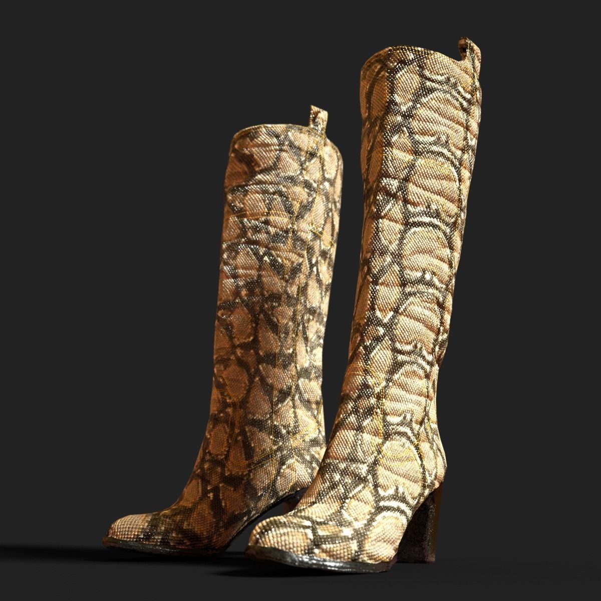 4 Realistic Boots PBR two snake skin Low-poly 3D model_2