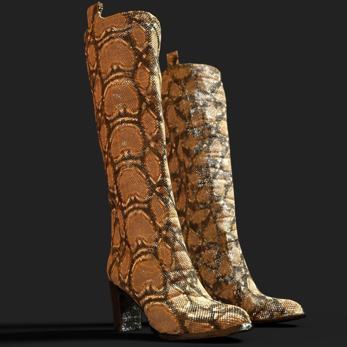 4 Realistic Boots PBR two snake skin Low-poly 3D model_3